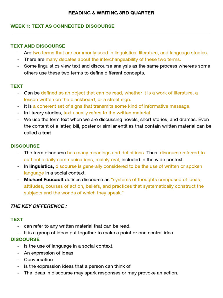 Reading Writing 3rd Quarter 1 | PDF | Discourse | Idea