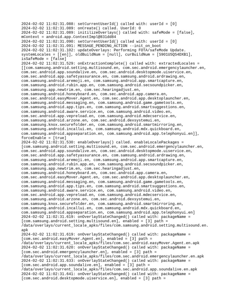 Samsung Overlay Initialization Log | PDF | Android (Robot ...
