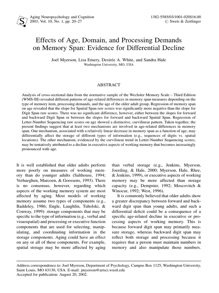 Age Effects on Memory Span Performance | PDF | Standard Score ...
