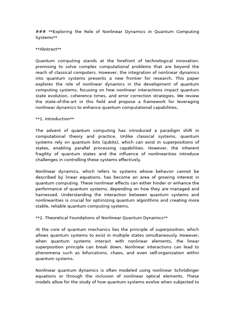 Nonlinear Dynamics in Quantum Computing | PDF | Quantum Computing ...
