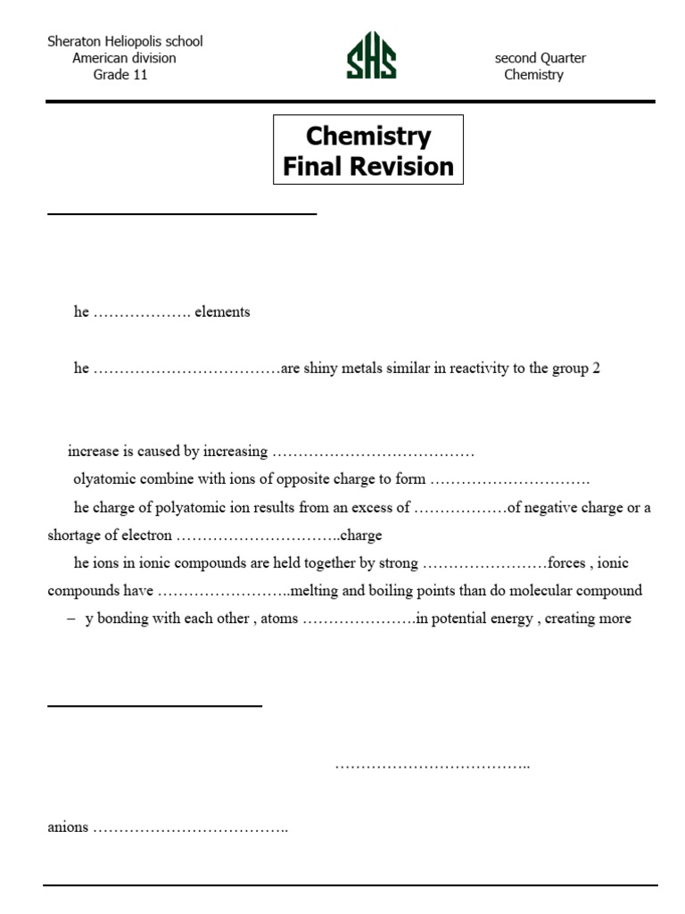 Grade 11 Chemistry Revision Guide | PDF | Ion | Chemical Bond