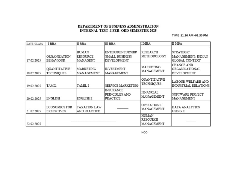 MBA 2025 Internal Test Schedule | PDF | Business | Economies
