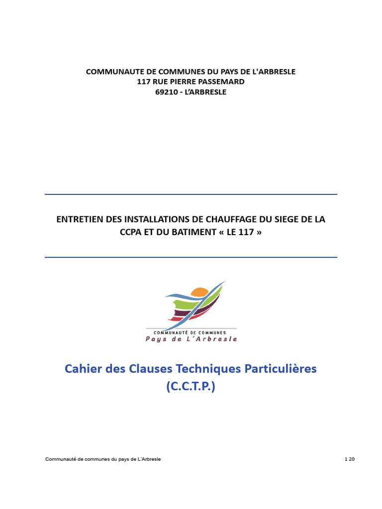 Cahier Des Clauses Techniques Particulières (C.C.T.P.) | PDF ...
