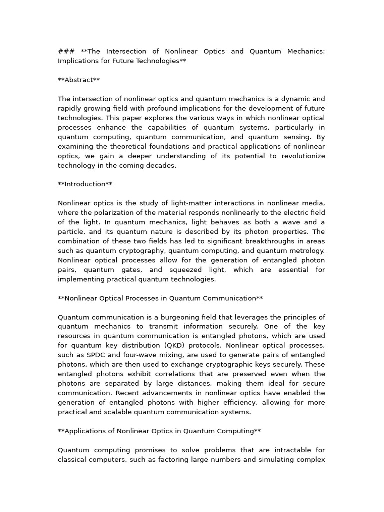 The Intersection of Nonlinear Optics and Quantum Mechanics | PDF ...