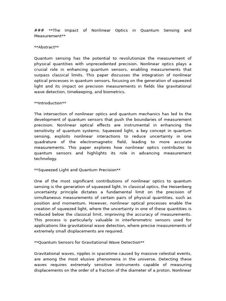 The Impact of Nonlinear Optics in Quantum Sensing and Measurement | PDF ...