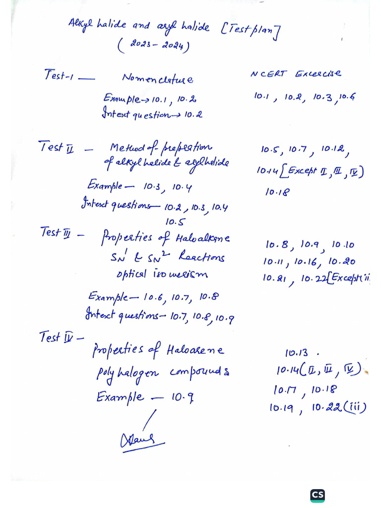 Alkyl Halide and Aryl Halide (Test Plan) | PDF