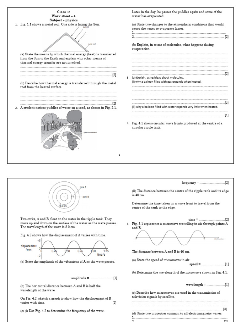 Online Class 8 - Worksheet - 4 | PDF | Wavelength | Waves