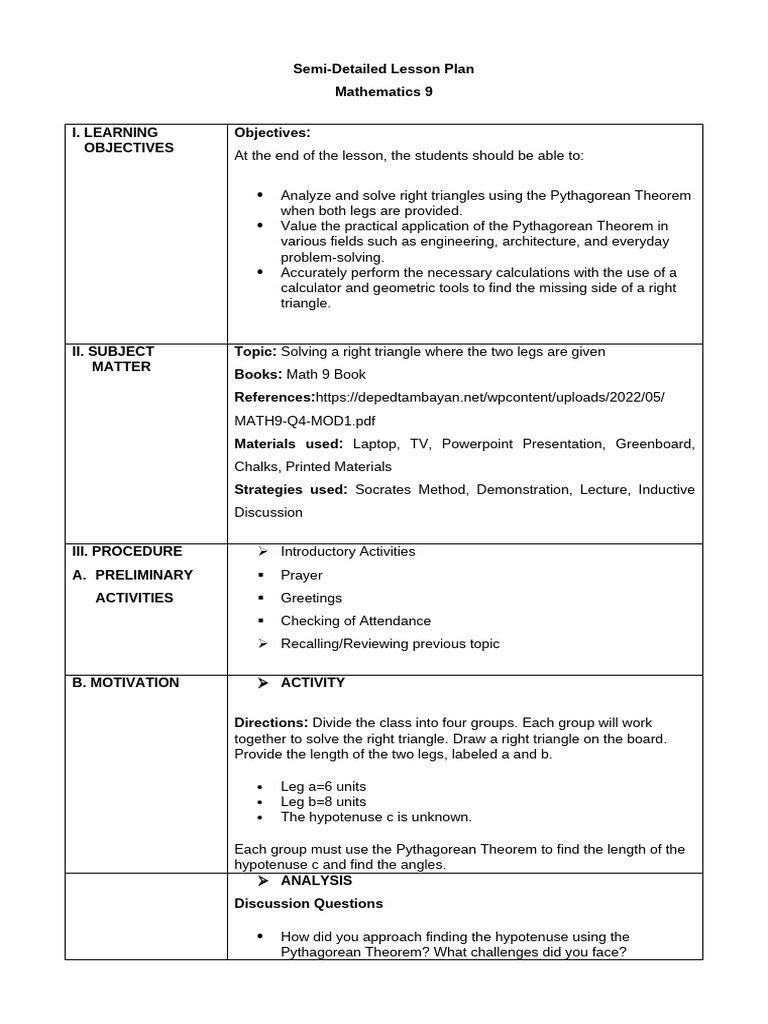 Math 9 Lesson Plan Feb 27 | PDF | Elementary Geometry | Euclidean Geometry