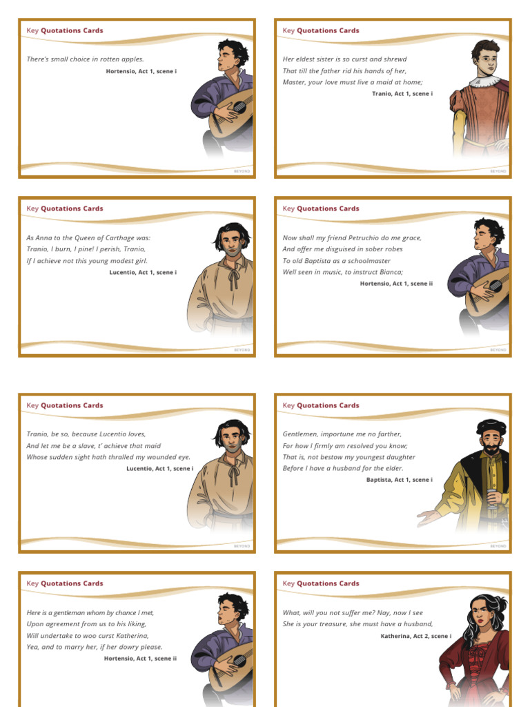 Shakespeare Quote Cards | PDF | The Taming Of The Shrew | Shakespearean ...