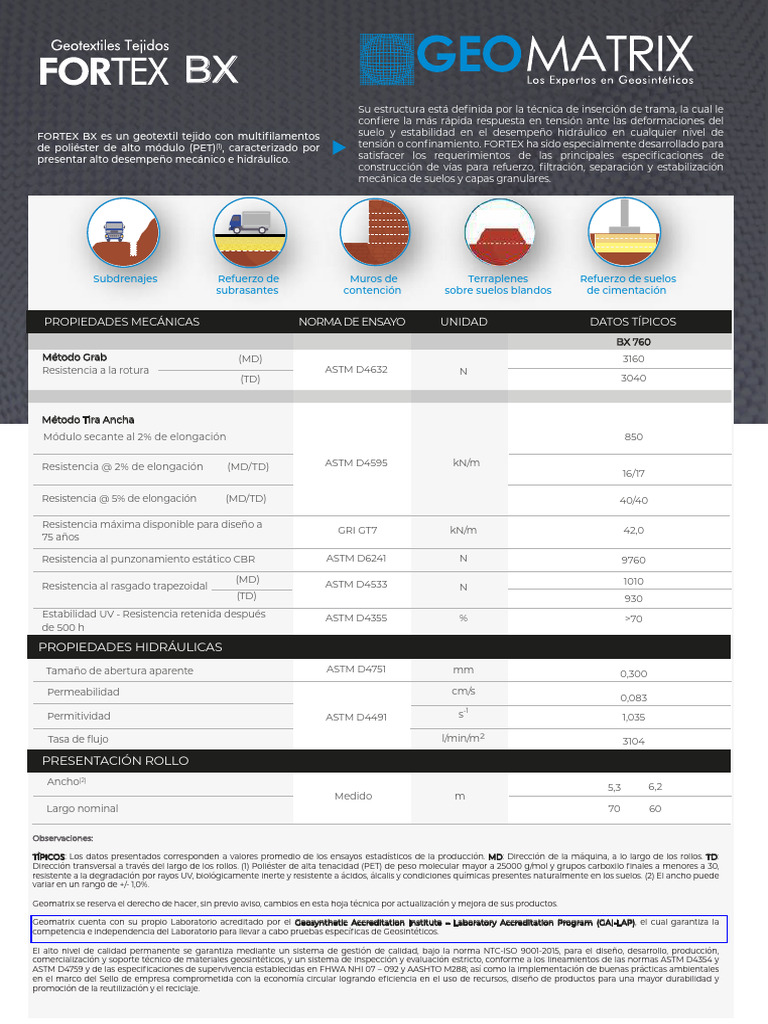 Geotextil FORTEX BX: Propiedades y Usos | PDF | Laboratorios