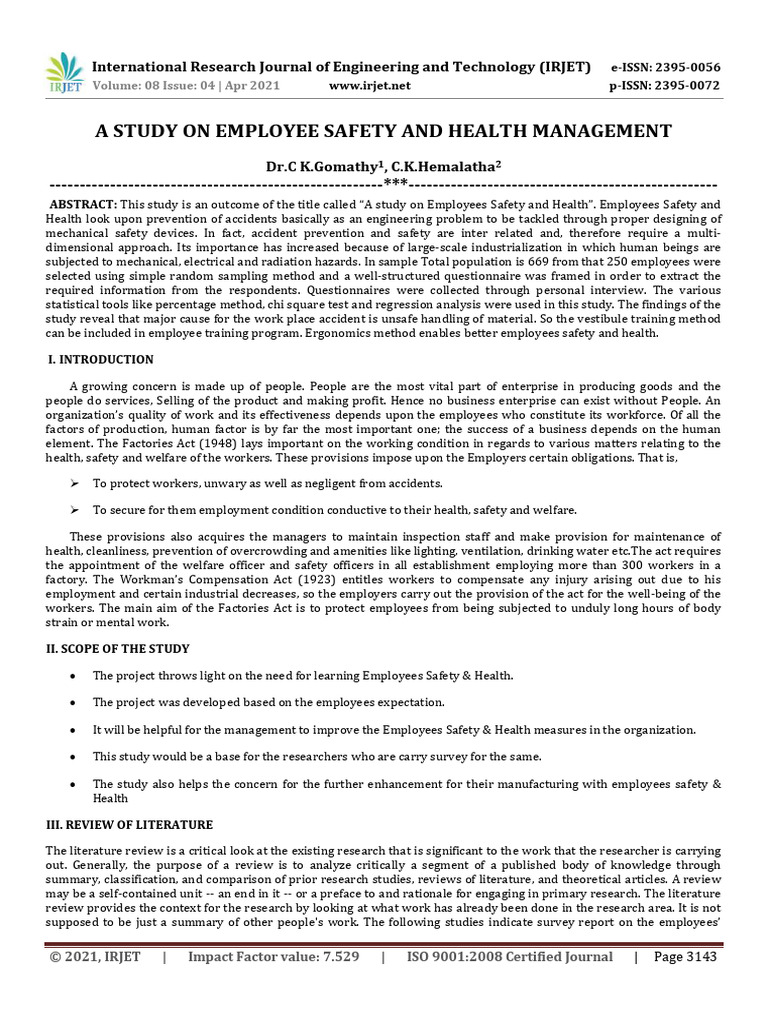 Employee Safety and Health Management Study | PDF | Employment ...
