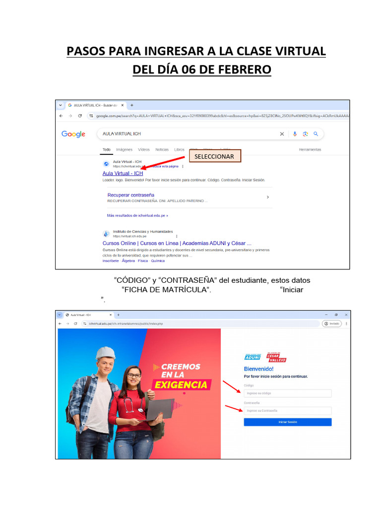 Pasos para Ingresar A La Clase Virtual Del Día 06 de Febrero | PDF