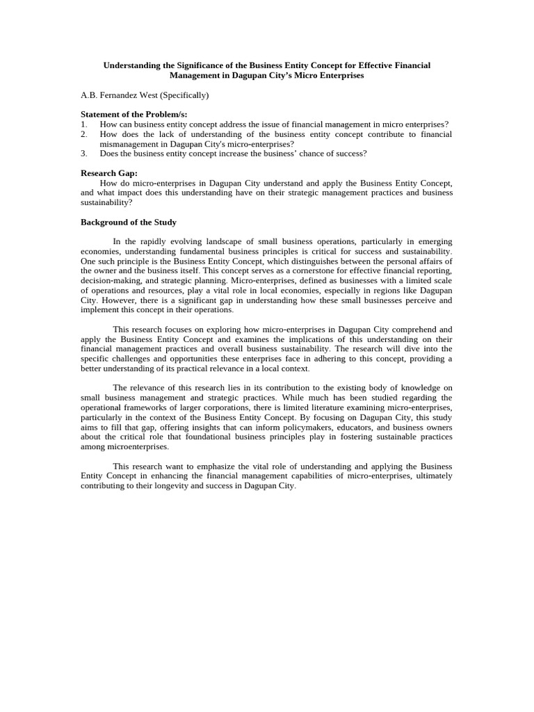 Business Entity Concept in Dagupan Micro-Enterprises | PDF ...