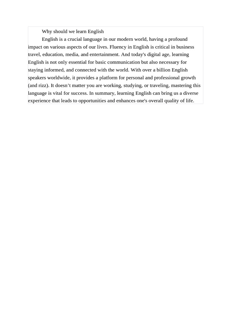 Why Should We Learn English | PDF