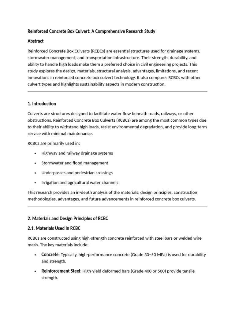 Reinforced Concrete Box Culvert Design | PDF | Concrete | Precast Concrete