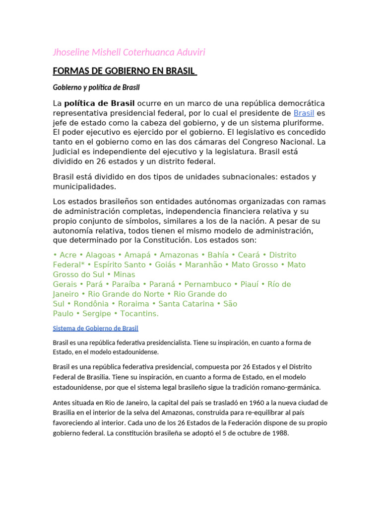 Formas de Gobierno 5 Pag. | PDF | Brasil | Legislador
