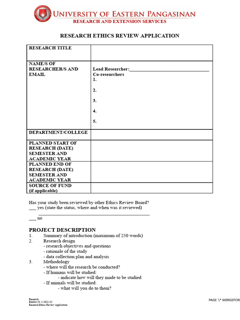 Research Ethics Review Application Form | PDF