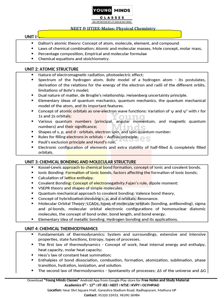NEET Physical Chemistry Syllabus Overview | PDF | Chemical Bond ...