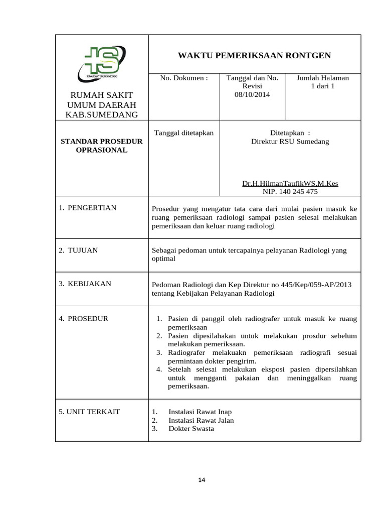Prosedur Rontgen RSU Sumedang | PDF