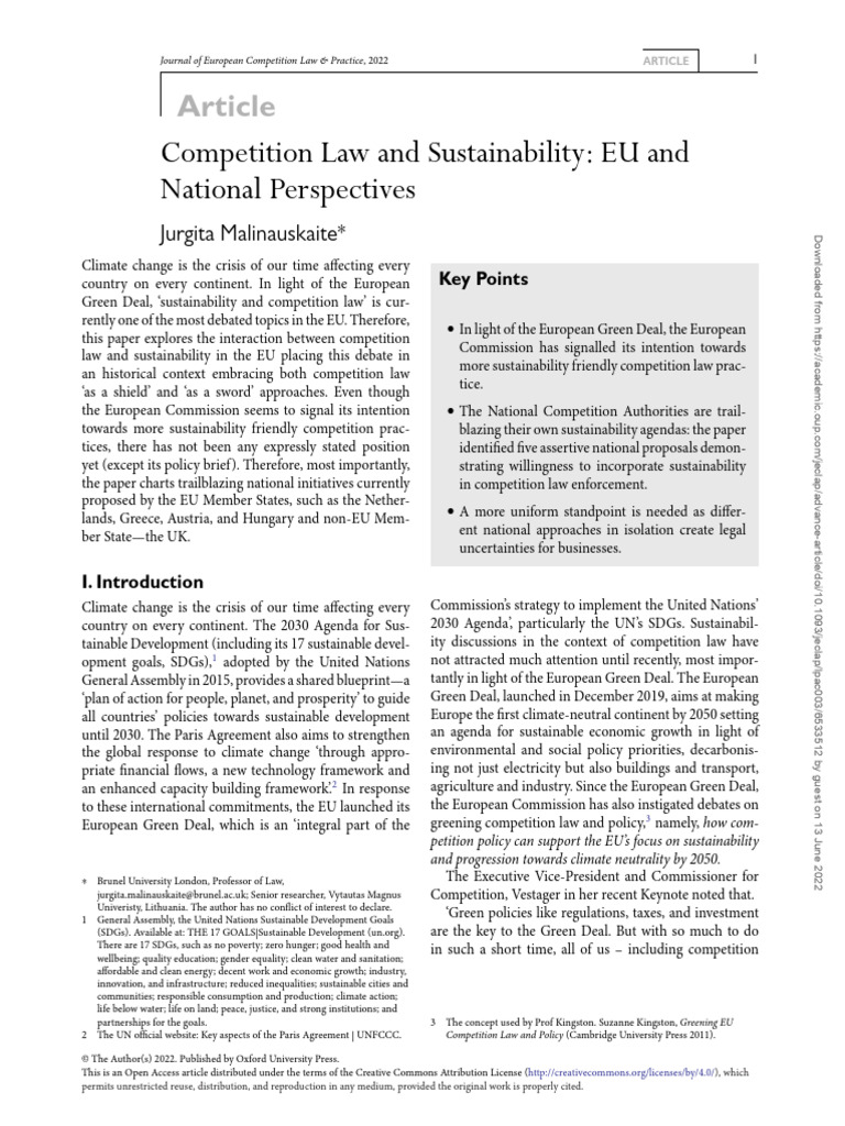 Competition Law and Sustainability in EU | PDF | Sustainability ...