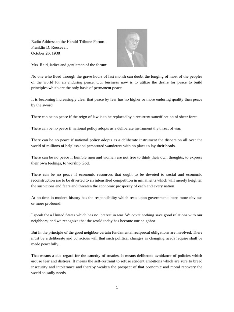 Radio Address To The Herald-Tribune Forum. | PDF | Disarmament | Peace