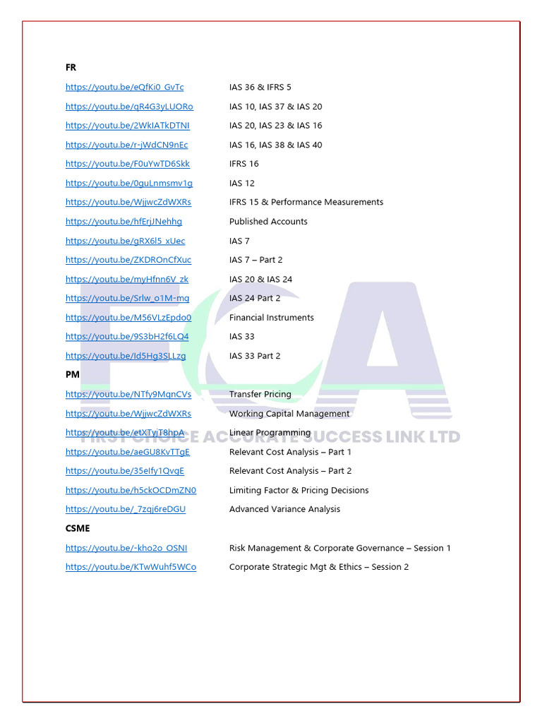 FCA Skills Video Links | PDF