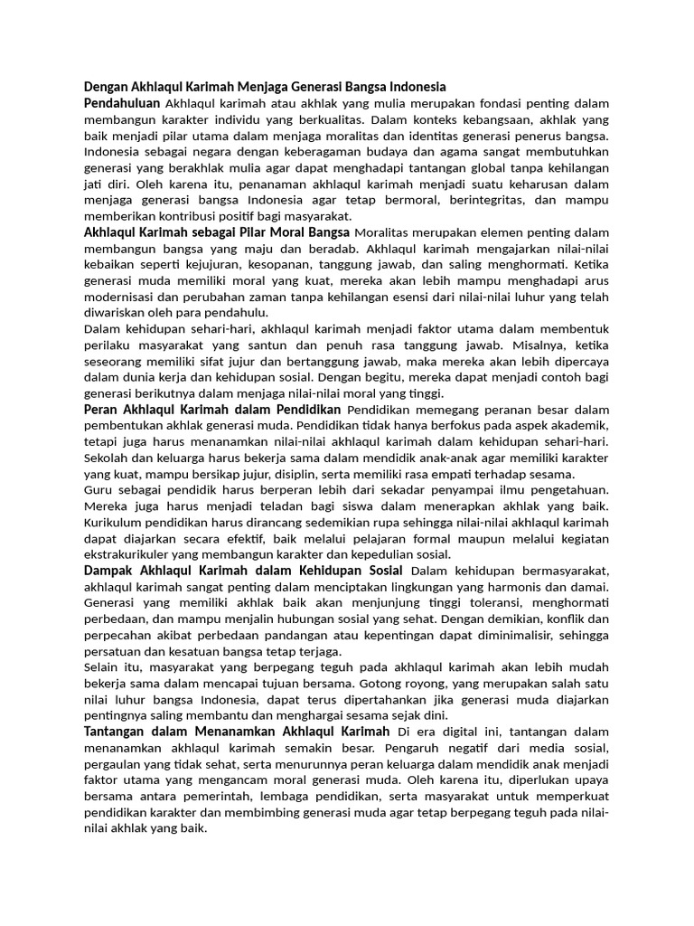 Akhlaqul Karimah untuk Generasi Indonesia | PDF