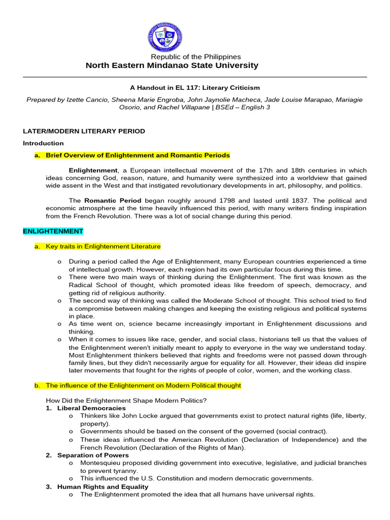 Characteristics of Romanticism Literature | PDF | Romanticism | Age Of ...