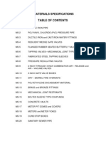 Materials Specification Table of Contents