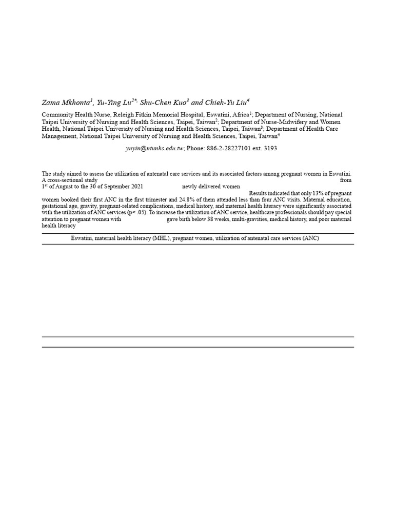 Antenatal Care Utilization in Eswatini | PDF | Pregnancy | Maternal Health