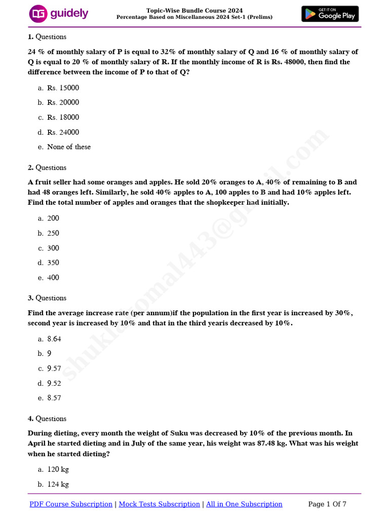 Percentage Based On Miscellaneous Set - 1 | PDF | Expense