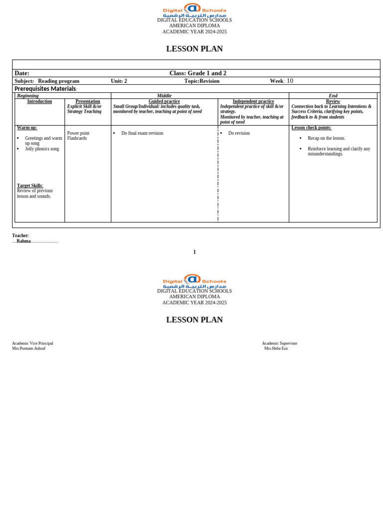 LESSON PLAN Grade 1 and 2 2nd Class WK 10 | PDF | Lesson Plan ...