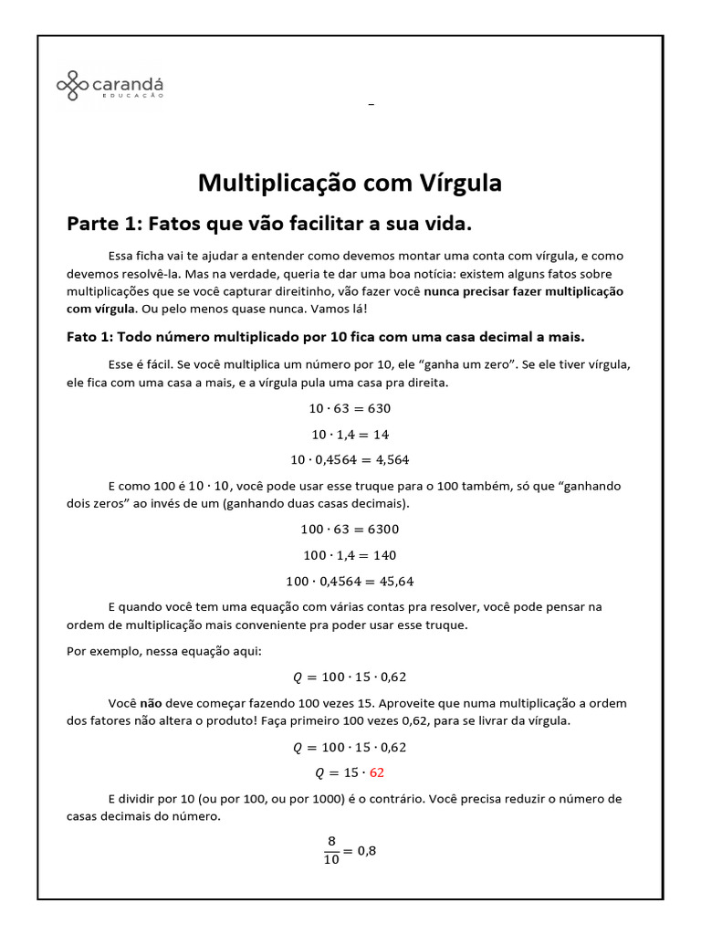 Multiplicação com Vírgula: Dicas Práticas | PDF | Decimal | Gases