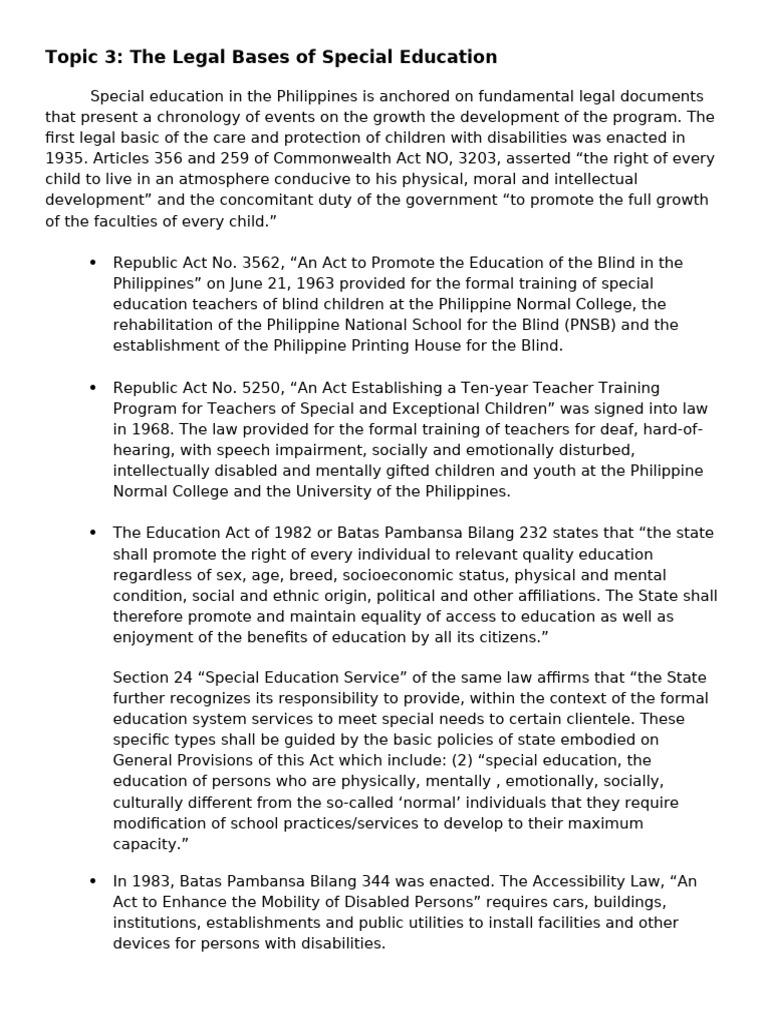Legal Framework for Special Education in the Philippines | PDF ...