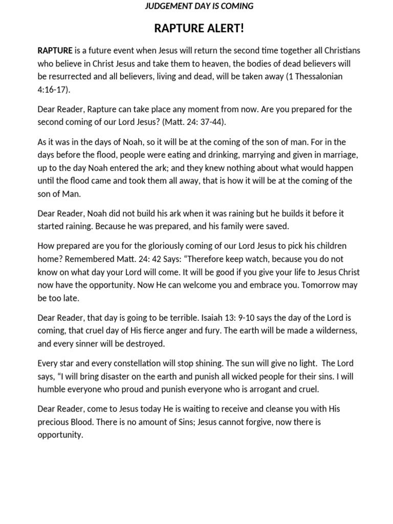 Rapture Preparedness and Salvation Guide | PDF | Jesus | Hell