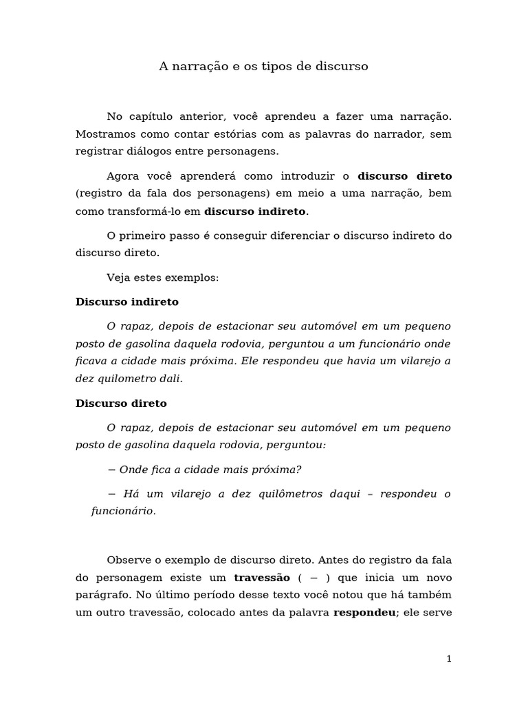 Discurso Direto e Indireto na Narração | PDF | Tempo | Linguística