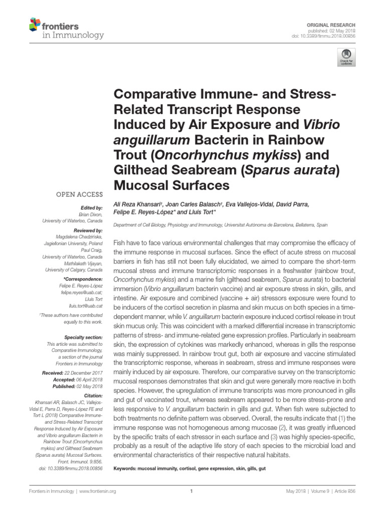 Immune Response in Fish Mucosal Surfaces | PDF | Immune System | Real ...