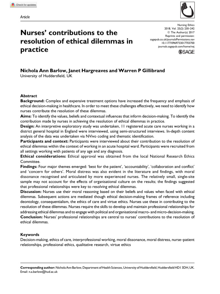 Nurses' Role in Ethical Decision-Making | PDF | Virtue Ethics | Nursing