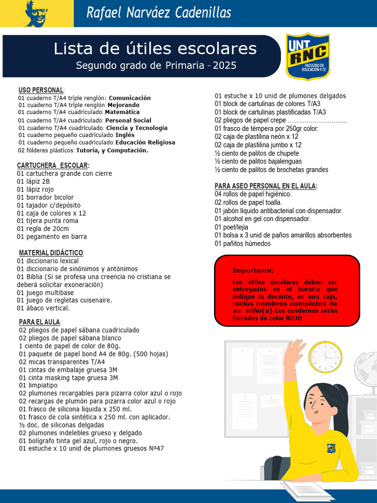 Lista de útiles escolares 2º grado 2025 | PDF | Materiales de impresión ...