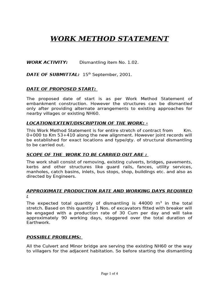 Dismantling Work Method Statement | PDF