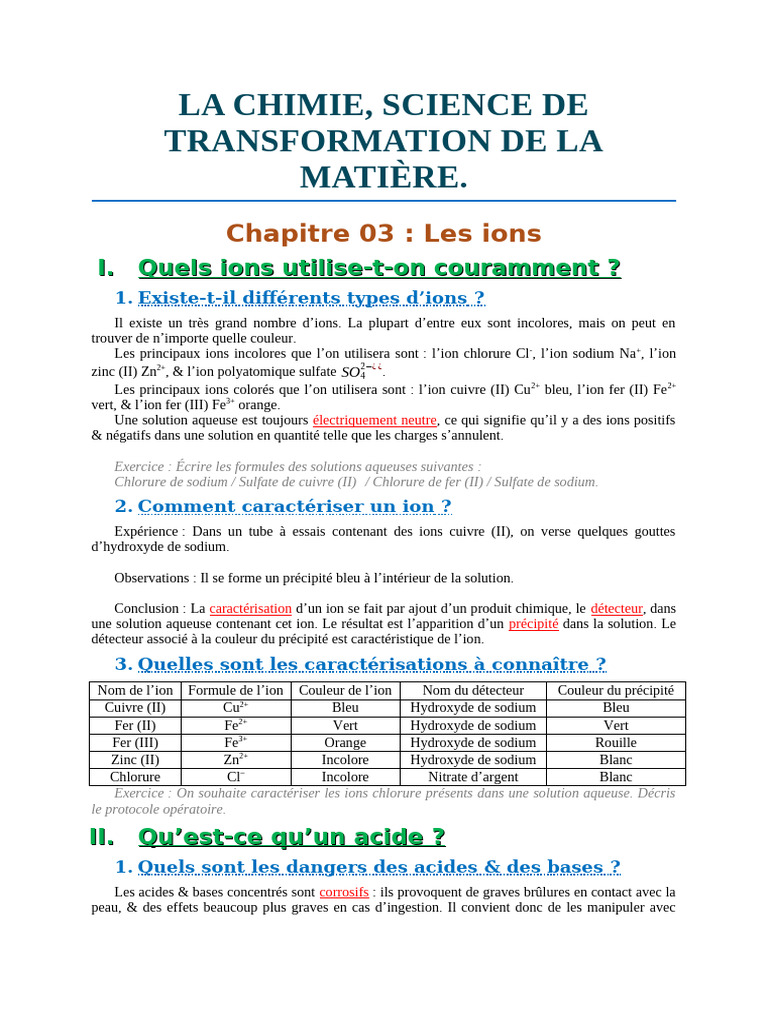 Caractérisation des ions acides et bases | PDF | Ph | Ion