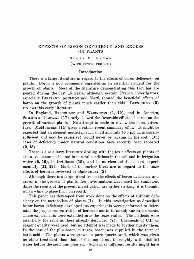Effects of Boron Deficiency and Excess on Plants Boron Soybean
