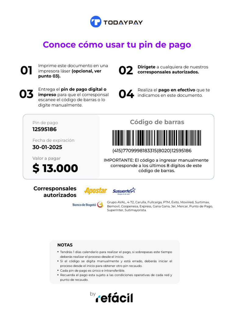 Uso del Pin de Pago en Efecty | PDF