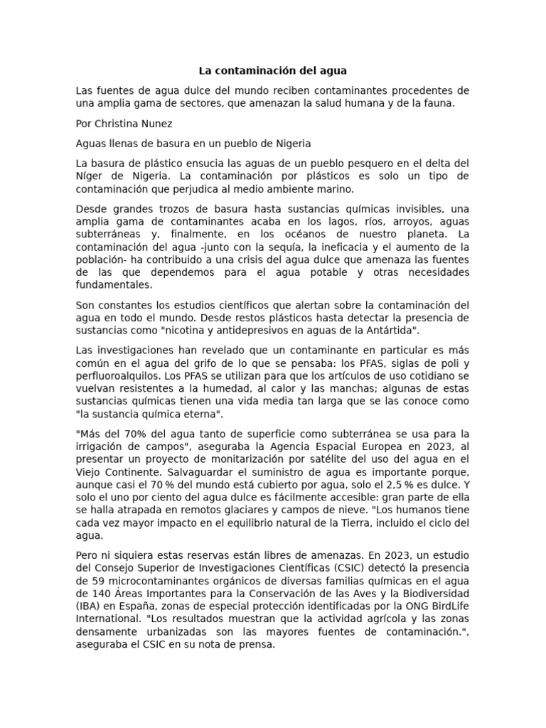 Contaminación del agua: causas y efectos | PDF | Agua | La ...