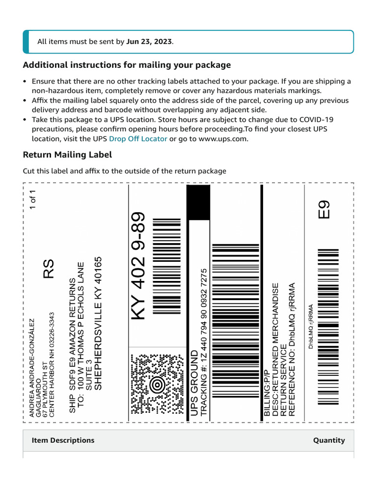 UPS Package Mailing Instructions | PDF