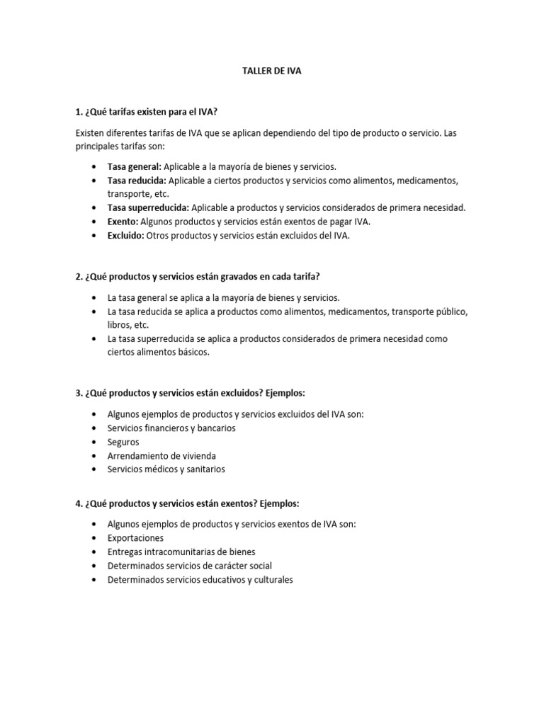 Tarifas y Exenciones del IVA | PDF | Impuesto al valor agregado | Impuestos