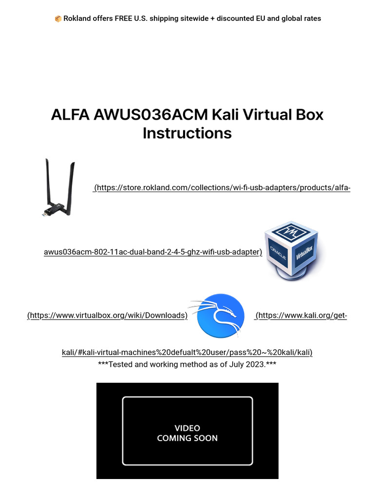 AWUS036ACM Setup for Kali in VirtualBox | PDF | Usb | Computing