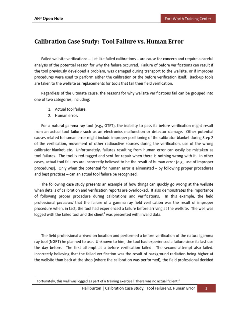 Case Study Tool Failure Vs Human Error Pdf Calibration