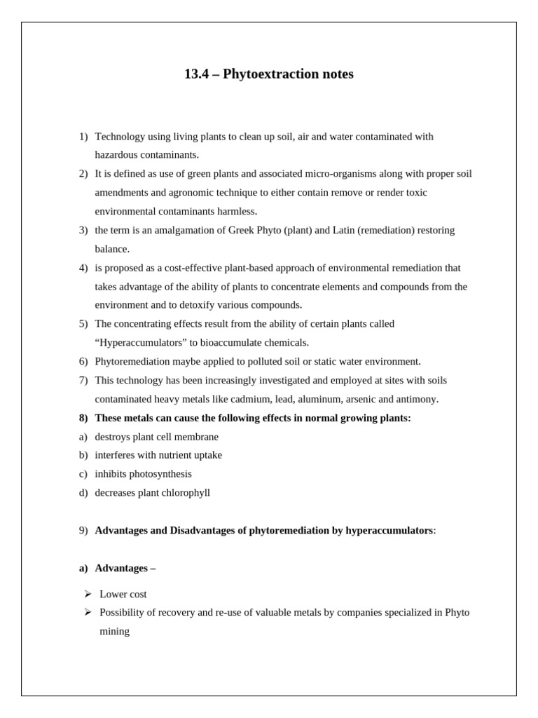 13.4 Phytoextraction Notes | PDF | Natural Environment | Earth Sciences