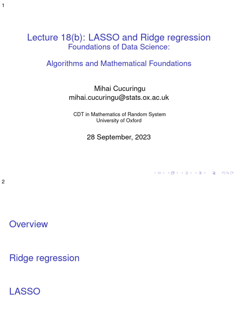 Notes - Lecture 13 - Regularization - LASSO and RIDGE Regression | PDF ...